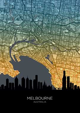 Melbourne Australia Skyline Map