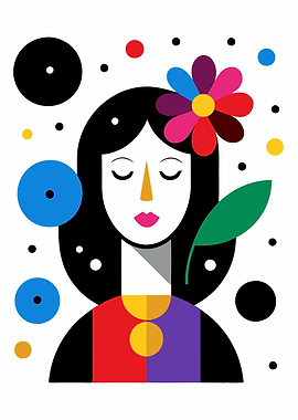 Geometric Woman with Flower