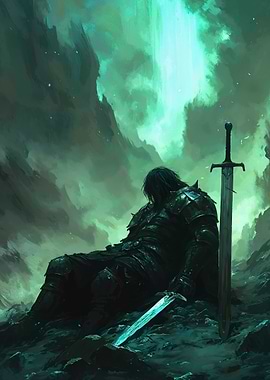 Knight under auroras