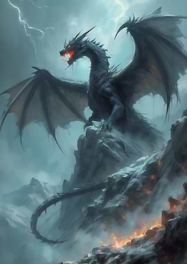 Black Dragon on Mountaintop