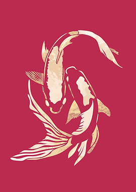 Gold Koi Fish on Red