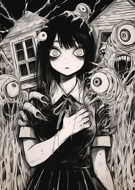 Anime Girl and Eye Monsters