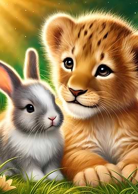 Lion Cub and Bunny Friends