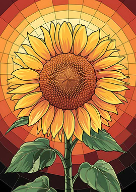 Sunflower in Sunset : Stained Glass