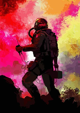 Silhouetted Astronaut in Red