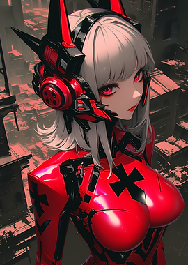 Cyberpunk Anime Girl Gaming