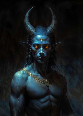 Jinn, Blue-Skinned Demon with Horns
