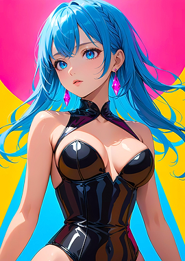 Sexy Anime Girl in Black Latex Bodysuit