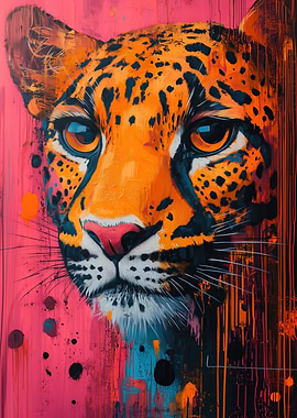 Pink Leopard Portrait Painting