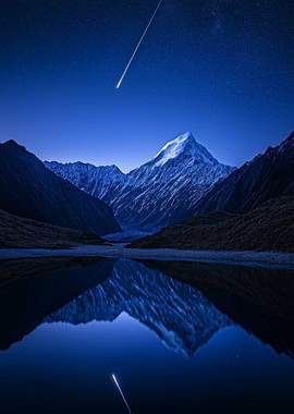 Mountain Reflection with Shooting Star