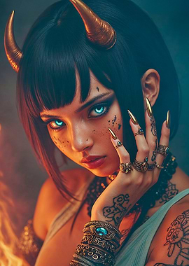 Demon Girl with Horns