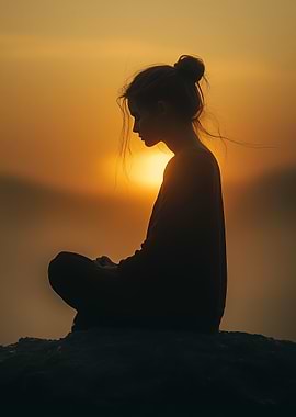 Silhouette of Woman at Sunset