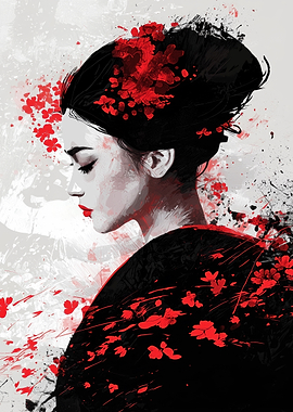Geisha with Cherry Blossoms
