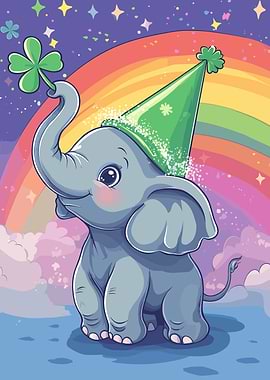 Cute Elephant with Rainbow