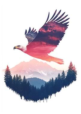 Eagle Soaring Through Sunset