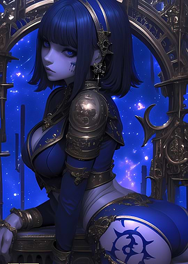 Blue-Haired Anime Warrior Anime Girl Gaming