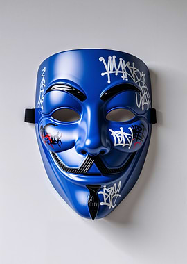 V for Vendetta Graffiti Mask - Blue
