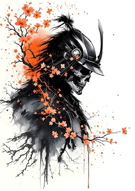 Samurai Skull with Cherry Blossoms