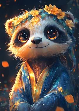 Cute Raccoon in Kimono Animal