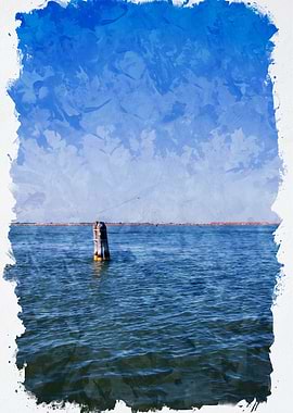 Single Wooden Post in Calm Water