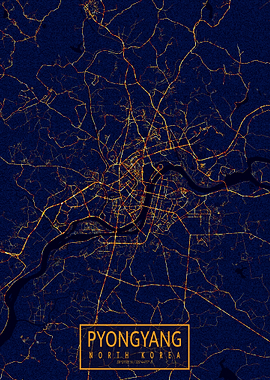 Pyongyang, North Korea Map City At Night