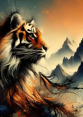 Tiger Spirit in Mountain Landscape
