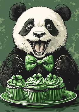 Panda with Green Shamrock Cupcakes