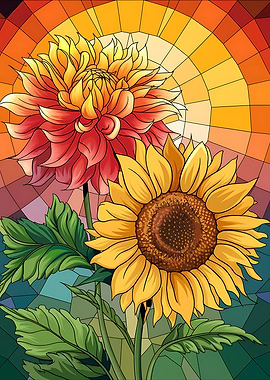 Sunflower and Dahlia Stained Glass