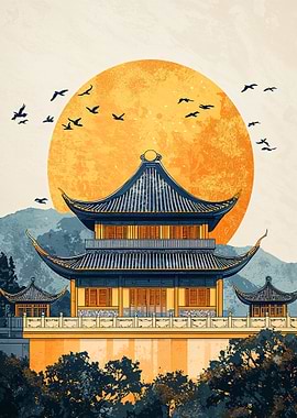 Chinese Temple Sunset