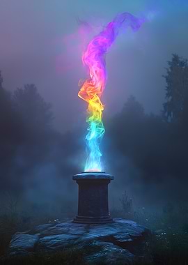 Rainbow Flame in Forest