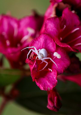 White Spider on Pink Flower