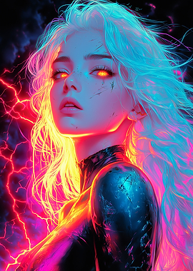 Cyberpunk Woman with Neon Hair