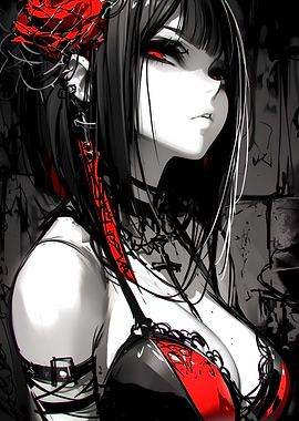 Anime Girl with Red Eyes Gaming