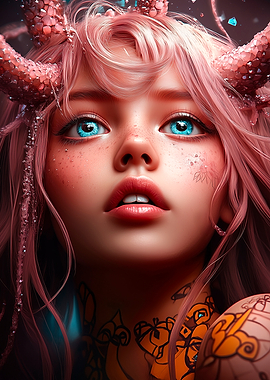 Pink-Haired Girl with Crystal Horns