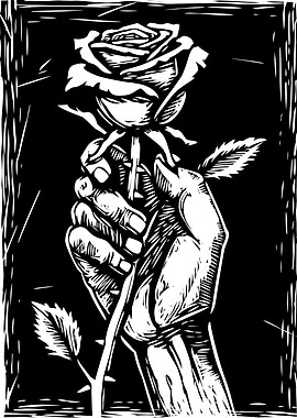 Hand Holding Rose black and white