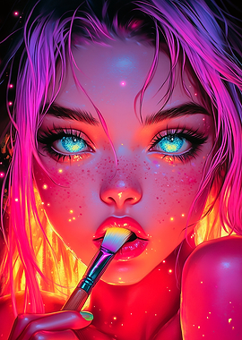 Neon Girl with Paintbrush