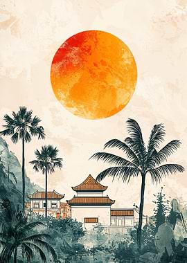 Japanese Temple Sunset