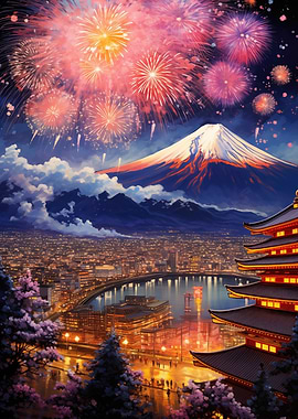 Mount Fuji Fireworks Sakura