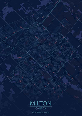 Milton, Ontario, Canada Blue and Purple City Map
