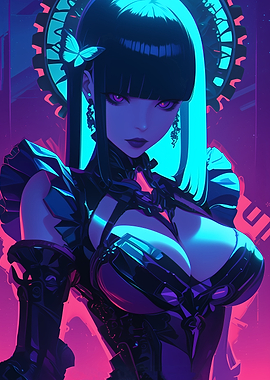 Cyberpunk Anime Girl Gaming