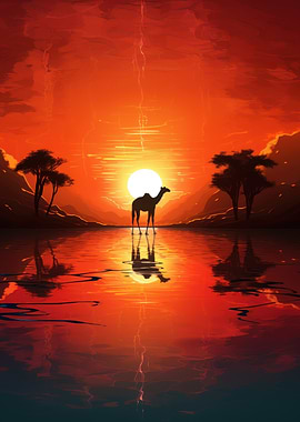 Camel Silhouette Sunset