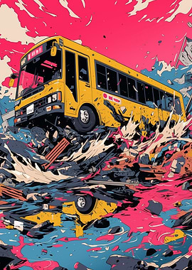 Bus Crashing Through Debris