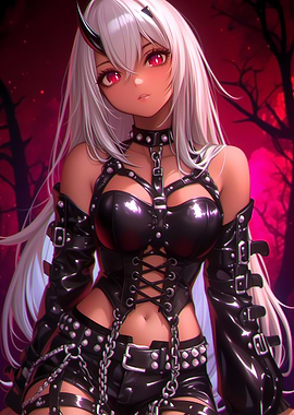 Anime Girl in Leather Outfit Gaming