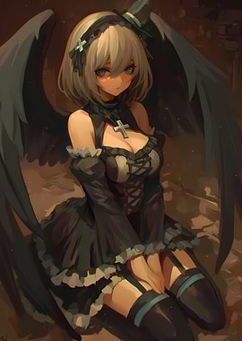 Angel with Black Wings Anime Girl Waifu Gaming