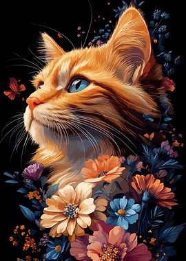 Orange Cat with Flowers