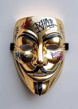 V for Vendetta Graffiti Mask - Gold