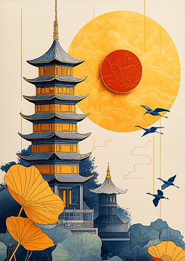 Japanese Pagoda Illustration