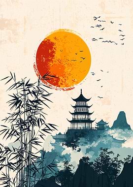 Japanese Pagoda Sunset