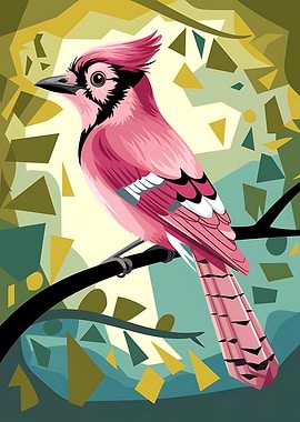 Pink Bird Plumage in a Geometric Forest