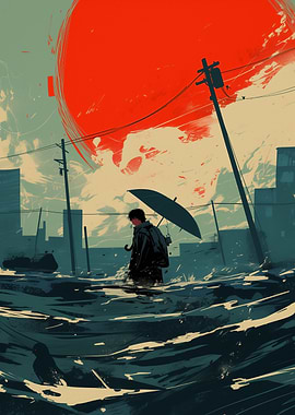 Lonely Figure in Urban Landscape